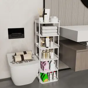 Reinforced Plastic Bathroom Organizer - Split Tier Bathroom Shelf For Shampoo, Cosmetics & Toiletries, Space-Saving Waterproof Storage Rack With Easy Assembly, Fits Kitchen/Bathroom, (Modular Stackable)