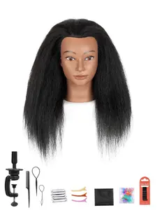 Real Hair Head Model Dummy Braiding Practice Head Face Wig Corn Curl African Curly Explosion Long Straight Hairstyle Natural
