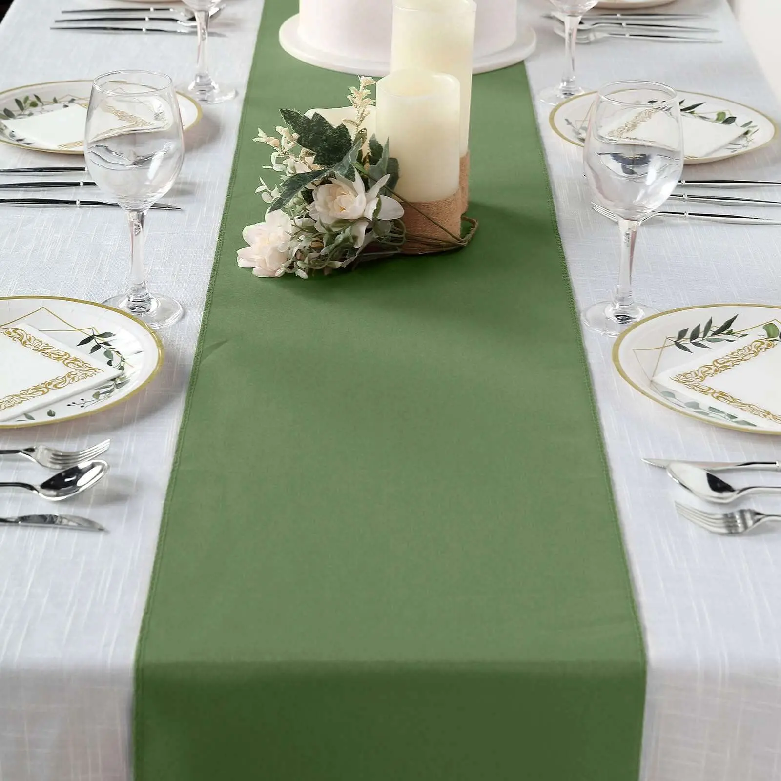 Olive Green Polyester Table Runner (12"x108") - Wrinkle-Resistant, Durable Kitchen Linen with Care Instructions, Machine Washable for Event, Party Decor