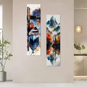 Watercolor Scenic Boat Pattern Wall Tapestry, 2 Counts/set Vertical Tapestry, Wall Art Decor for Home Living Room Bedroom