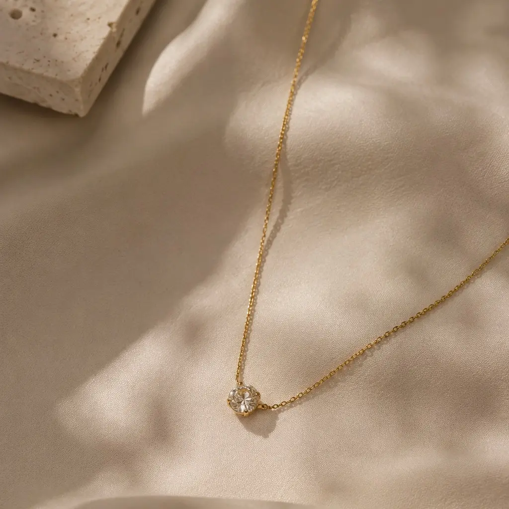Dainty Gold Solitaire Necklace