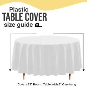 Party Solids White Round Tablecloths 48 Pack 84 Inch Waterproof Tear Resistant Disposable Plastic Tablecloth for Indoor Outdoor Use