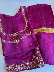 New 3pcs raw silk full handwork formal Pakistani, Indian wear dress S38  L46