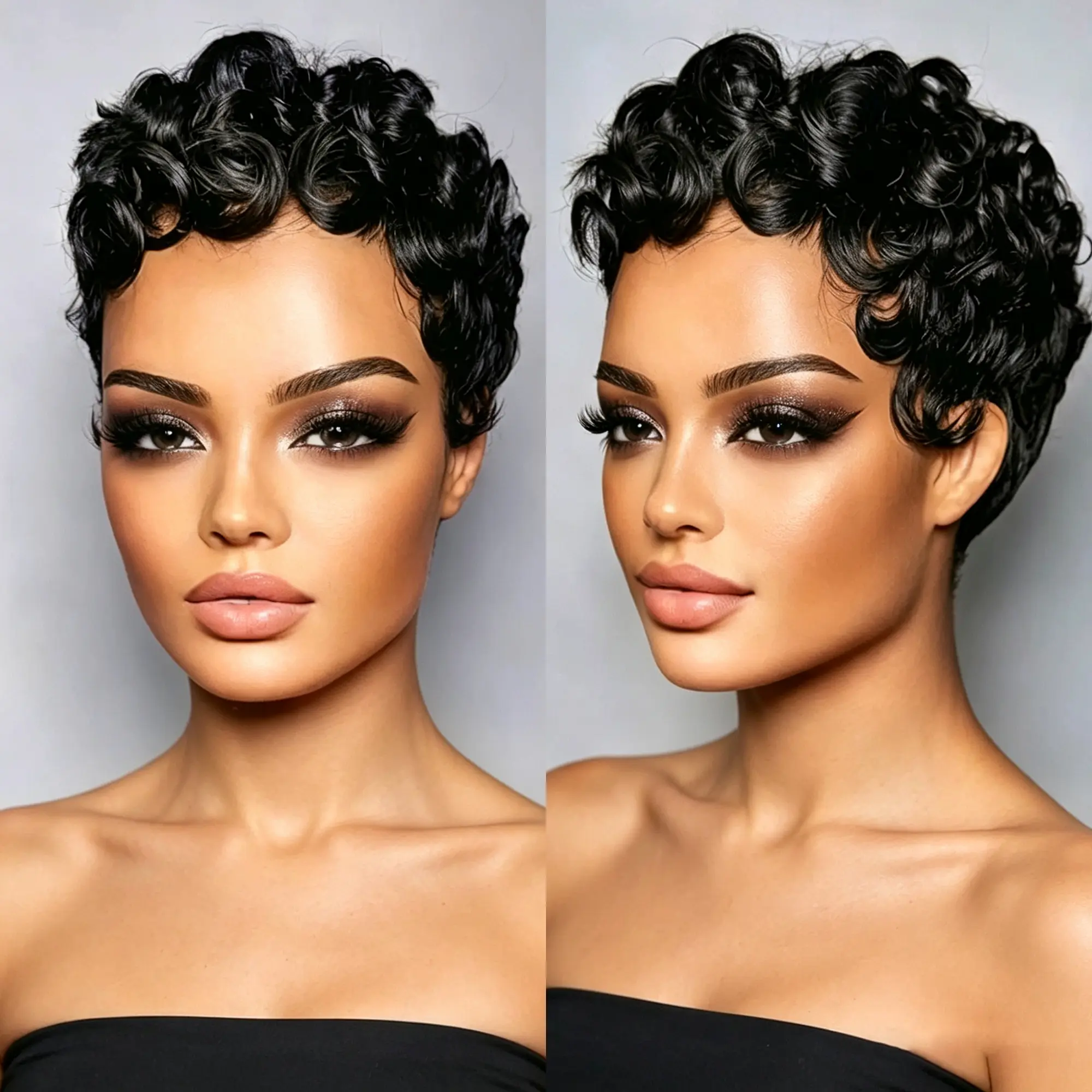 Chioma pixie cut wigs for Black Women Short Layered Wigs With Bangs  Pin Curl pixie cut wig Human Hair Glueless Wigs Full Machine Made Shot pixie wigs Brazilian Virgin Human Hair