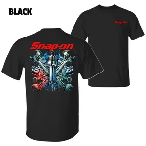 Snap-on Mechanic T-Shirt – Bold Spark Plug with Pistons and Wrenches Graphic, Official Snap-on Brand Logo, Perfect for Car Enthusiasts and Garage Style, Unisex Automotive Tee, Menswear Tops