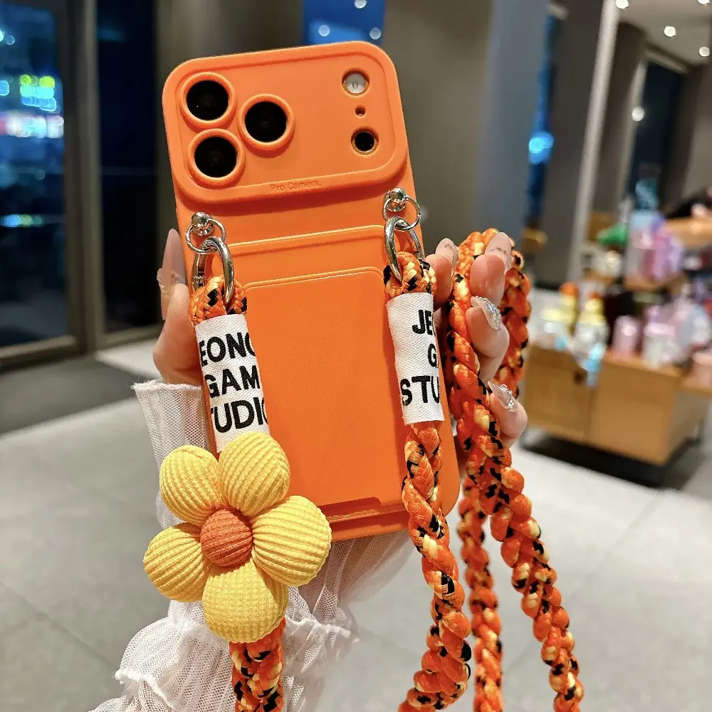 New Custom Floral-Patterned Flower Woven Crossbody Strap Phone Case Stylish Cellphone Accessory For iPhone 17 16 15 14 13 12 11 Pro Max – Shock-Resistant Shockproof Protective Shell Protector Case Cover