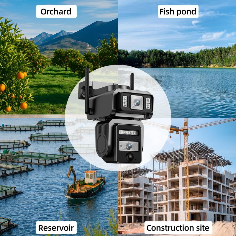 Seckun Solar cctv WiFi Security Camera with Spotlight 1080P HD Clear Picture PlR MotionDetection Color Night Vision Waterproof Black Security wireless Camera Dual lenses no dead ends Automatic Tracking wireless deals for you two-way audio Aj19-Wifi