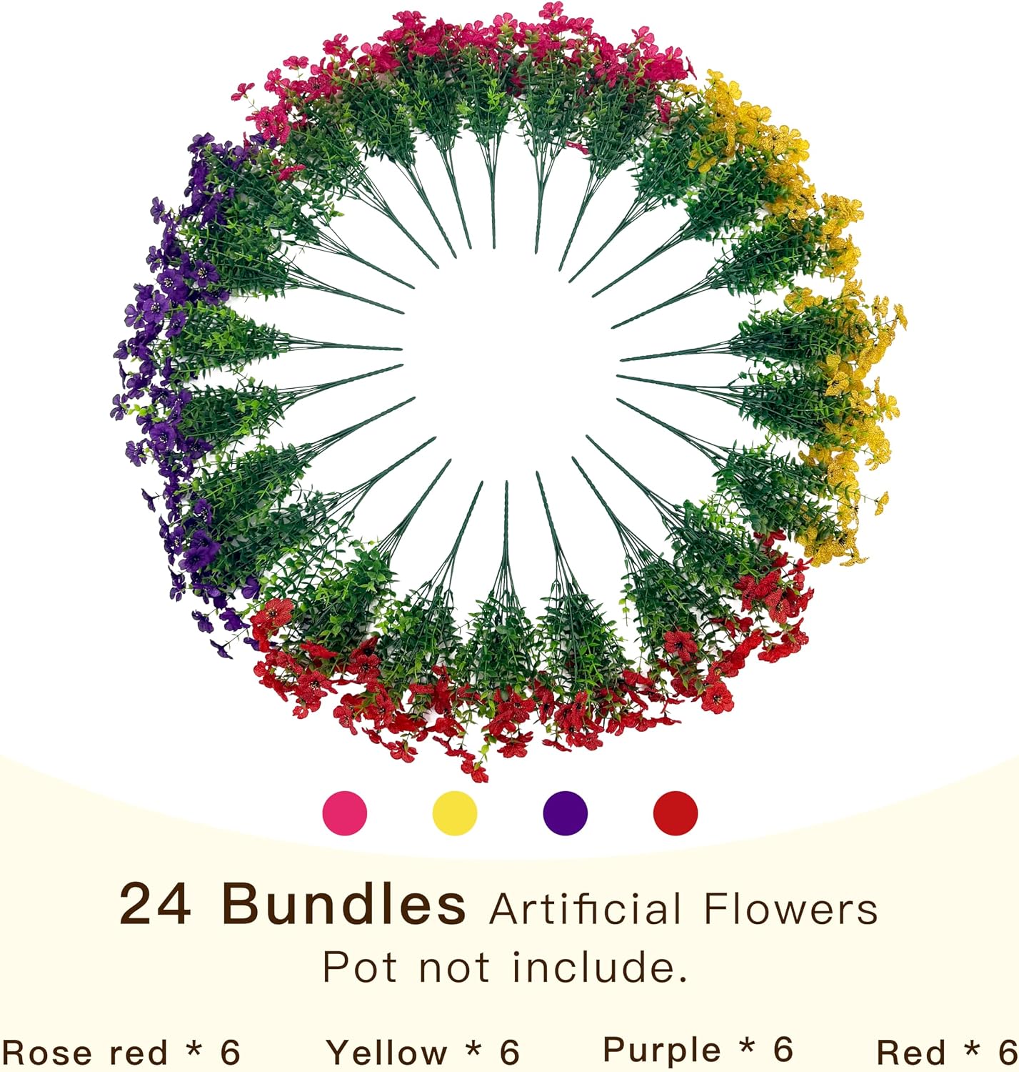 6/12/24 Pack UV-Resistant Outdoor Artificial Flower Bundles, Faux Flowers & Decorative Fruit for Planters, Porch, Home Decor Events