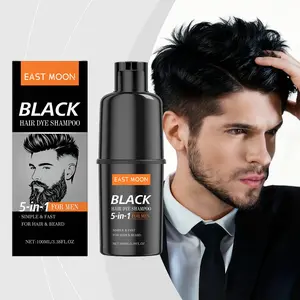 East Moon Men's Black Hair Dye Shampoo, 3-in-1 Haircare Hair Color Shampoo for Gray Hair Coverage, Natural Black Shine, Gentle Scalp-Friendly Formula for Sensitive Scalp, Thickening Shampoo