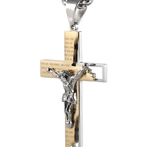 HZMAN Men's Stainless Steel Cross Crucifix Bible Prayer Pendant Necklace 22+2" Chain