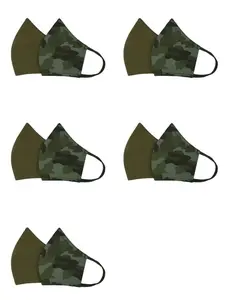 Cat & Jack Kids' 10 Reusable Fabric Cloth Face Coverings 5 Packs of 2 per Pack One Size 100% Cotton Elastic Ear Loops Green Camouflage Design