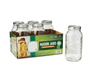 Glass Mason Jar W/Lid & Band, Wide Mouth, 64 Ounces, 6 Count, Ideal for Storage and Organization