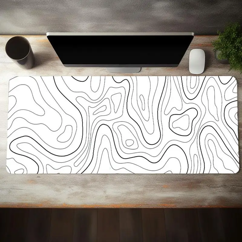 Topographic Mouse Pad, Waterproof Gaming Mouse Pad with Stitched Edge, Extended Large Irregular Line Pattern Desk Non Slip Mouse Pad Desk Decor for Wo