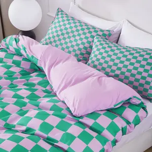 3-Piece Floral Bedding Set, Soft Bedding Set, Breathable Checkered Duvet Cover and Pillowcases, No Insert Perfect New Year and Valentine's Gift