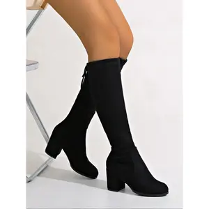 2026 NEW Women's Solid Color Lace Up Back Knee Boots, Fashionable Pointed Toe Boots for Fall & Winter, Female All-match Trendy Shoes for Daily Wear, Valentine's Day Gifts