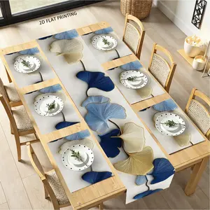 2D flat printing, 1 piece/4 piece/5 piece set/7 piece set, elegant ginkgo leaf table flag and placemat set, modern minimalist style, suitable for kitchen and dining table decoration, indoor and outdoor party decoration, Kitchen Decorative Placemat