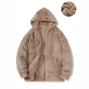 Men’s Solid Color Woven Arctic Velvet Cardigan Jacket – Casual Loose Fit, Warm Silky Soft Fabric for Winter Men's Fleece Hooded Sweater with Pocket