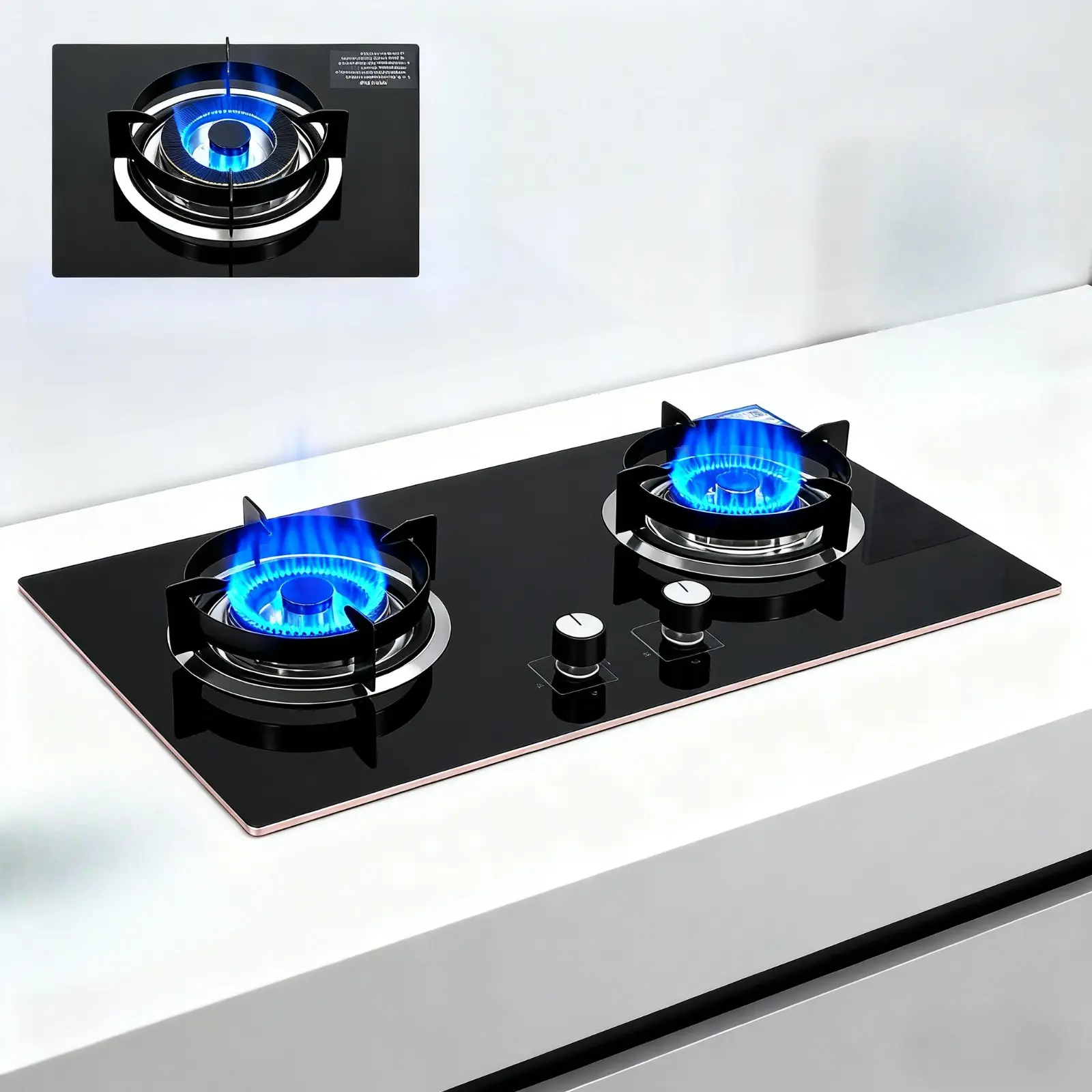 2 Burner Natural Gas Cooktop, Built-In Gas Stove Top with Electronic Ignition, Quick Boil Gas Cooker for Apartment, RV, Small Kitchen
