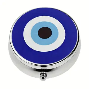 Unique Medicine Box with Blue Eyes, Three Compartment Storage, Safe Closure Design, Perfect for Travel and Wallet, Great Gift Idea