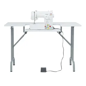 Portable Folding Multipurpose Computer, Party, Sewing Table with Height Adjustable Platform, Easy Fold-Away for Storage Silver/White 13373