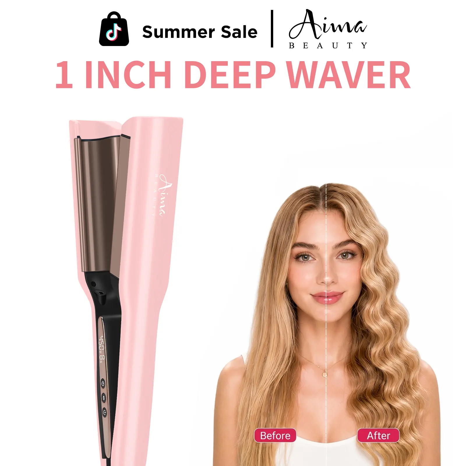 Aima Beauty 1 inch Deep Wave,Hair Crimper for Effortless Beach Waves ,2 Barrel Hair Waver with Adjustable Heat,Dual Voltage & Smart Timer, Hair Styling Tools for Women Female Gift