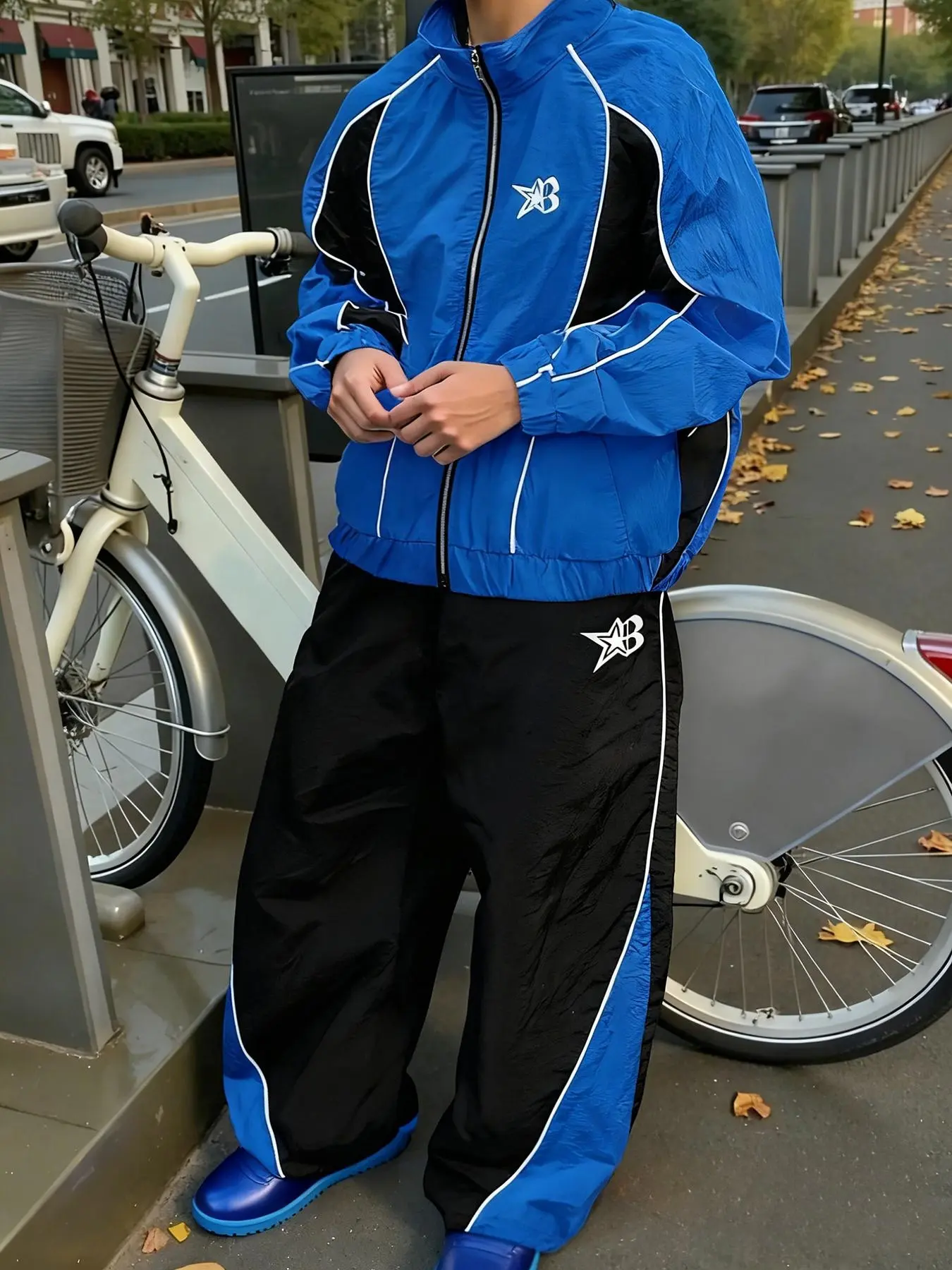 Unisex Street Style Star Letter Blue Patchwork Racing Jacket, Streetwear, Fall Windproof, Y2K Fashion, Car Culture Lovers, High Street Trend