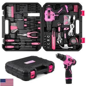 Pink 12V Cordless Drill Tool Set 152PCS, Heavy Duty Household Repair Kit Complete DIY Tools with Storage Case for Home Furniture Assembly