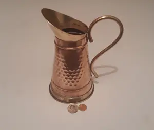 Vintage Copper and Brass Serving Pitcher, 8" Tall, Kitchen Decor, Made in Holland, Table Decor, Shelf Display, Hammered Metal