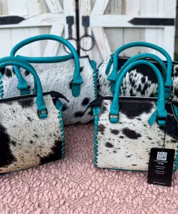 The Hide & Go Carryall – Turquoise Leather and Cowhide Structured Purse