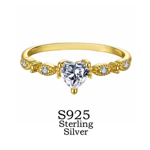 Heart-Shaped Zircon Promise Ring | S925 Sterling Silver Solitaire | Exquisite Carving Engagement Wedding Band for Women Valentine Gift