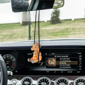 Hand-Carved Wooden Giraffe Car Hanging Ornament| Cute Swinging Rearview Mirror Pendant| Handmade Animal Car Decor & Gift for Her