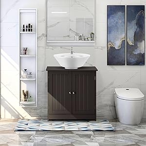 VINGLI Pedestal Sink Cabinet Traditional Under Sink Storage Cabinet Espresso Bathroom Vanity with 2 Doors Adjustabel Shelf 23.6" x 11.8"x 23.6"