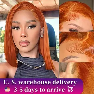 Short Bob Wig 350 Ginger Colored Pre Plucked Lace Front Human Hair Wigs For Women 13x4 Bone Straight Lace Frontal Wig 12 inch