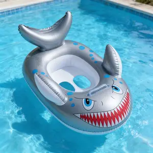 1pc Summer Swimming Shark Buoyancy Aid, Inflatable Kids Seat Ring with Handles, Pool Float Chairs, Random Handle Color, No Pump Included, Self-Inflate Required