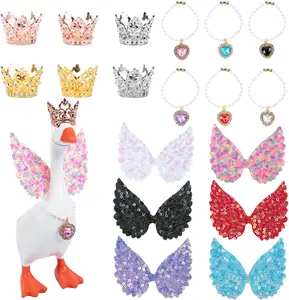 6-Piece 7-Inch Desktop Goose Decor Set — Includes Mini Chain Collar, Crown, and Glitter Angel Wings; Mini Goose Outfits Designed Specifically for the Magnetic Desktop Goose Key Holder (Goose Statue Not Included)