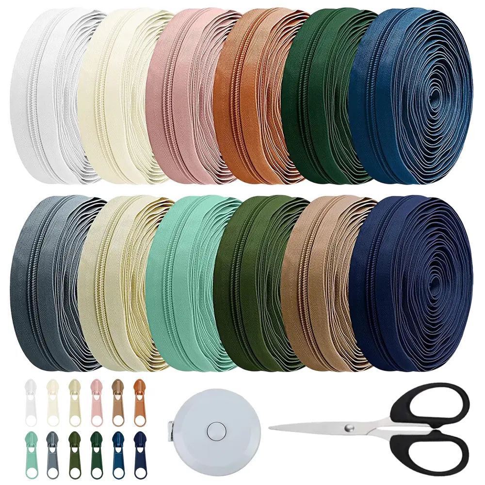 12 Pcs 36 Yards #5 Sewing Zippers Tapes by The Yard Nylon Coil Zipper Rolls Bulk with 120 Alloy Sliders for DIY Crafts Bags Repair and Sewing Supplies - Home Improvement.