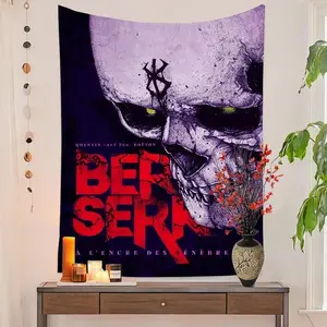 Berserk Skull Knight Tapestry 3x5 FT - Polyester Dark Anime Wall Hanging for Bedroom & Gothic Decor, Manga Aesthetic Banner