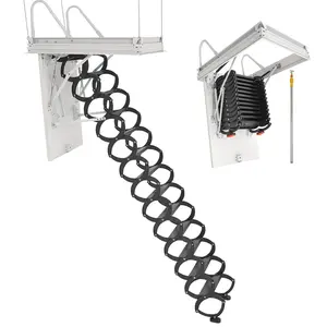 【FathersDayGift】VEVOR Alloy Steel Attic Ladder, 660LBS/299.4KG Capacity, Telescoping Extension Pull-Down Retractable Stair, Fits 10.5-11 ft Ceilings & 39.4x27.5 in Openings, With Pulling Rod for Attic Loft Roof, Telescoping Extension Ladder