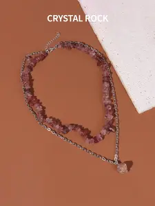 Handmade Strawberry Quartz Chain Necklace Set, Unisex Irregular Stone Pendant, Stress Relief Chakra Energy Jewelry, Perfect Gift
