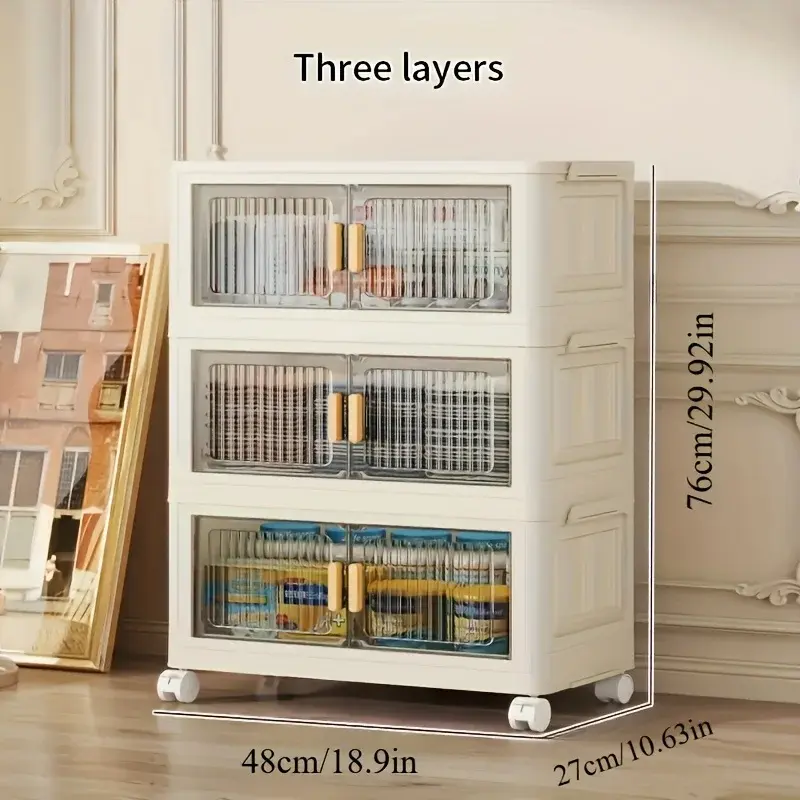 Stackable Plastic Storage Cabinet with Doors & Wheels Spacious Multi ...