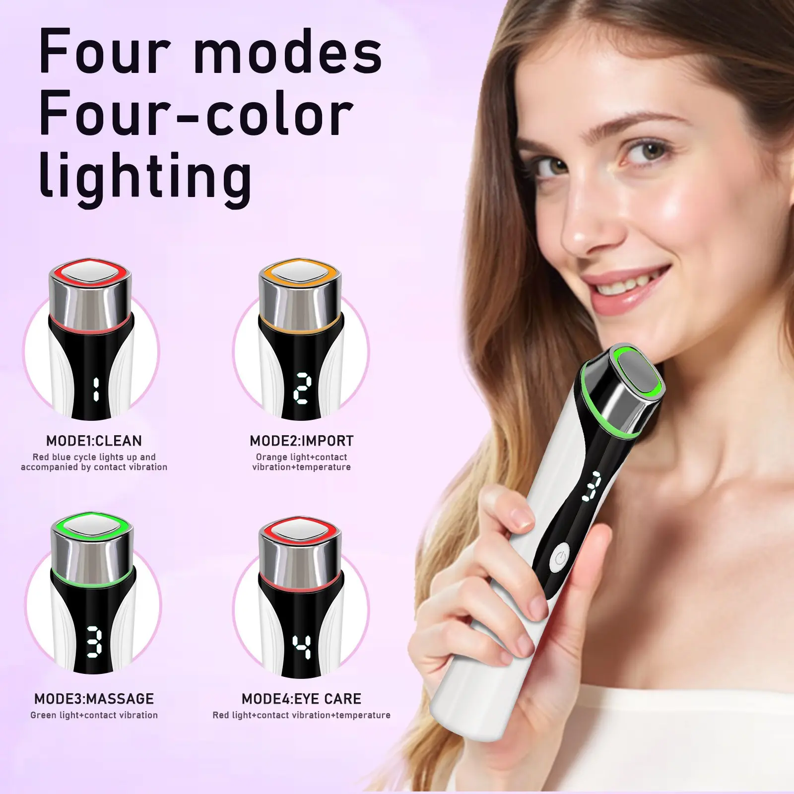 4-In-1 LED Skin Beauty & Facial Massage Device, Facial Beauty Machine, LED Facial Light, USB Rechargeable, Face and Neck Care, Ideal Gift for Skin Care Regimen