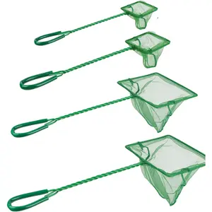 4 Pack Fine Quick Catch Nylon Mesh Aquarium Fish Net with Plastic Handle for Fish Tank - Green