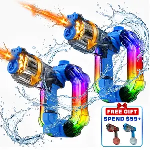 Electric Automatic Squirt Water Gun for Kids & Adults, Light-Up Water Blaster with Rotating Revolver-Style Chamber & Sound Effects, 750cc Large Tank, 20–26 ft Range Summer Pool Beach Backyard Toy.glowing rainbow LED water blaster,cool gift,dual mode