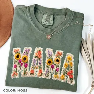Comfort Colors Mama Patchwork Flower T-shirt, Faux Sunflower Tee, Retro Floral Mama T-shirt, Mother's Day, Cottagecore Mom