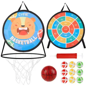 CYFIE Basketball Hoop for Toddlers, 2-in-1 Basketball Hoop & Dartboard, Ideal for Kids' Sports Toys, Slam Dunk Fun, Sticky Darts, Basketball Gift for Boys and Girls, Office Party