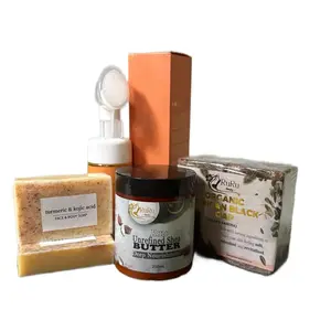 AAEssentials Skin Care Bundle - African Black Soap, Shea Butter, Turmeric Foam Cleanser, Turmeric and Kojic Acid Soap