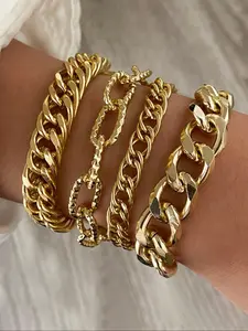 Women's Fashion Chain Bracelet Set, Metal Bracelet, Zinc Alloy Casual Trendy Jewelry, Perfect Gift for All Seasons, Ideal for Parties & Dates