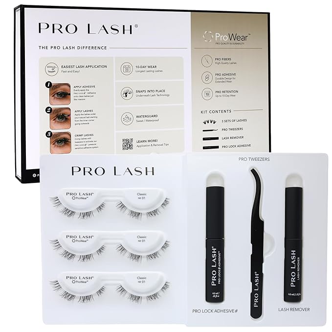 Pro Lash - Award Winning Starter Kit - 3 Sets of Designer Lashes - Pro Lock Adhesive - 10 Day Wear - Makeup & Cosmet