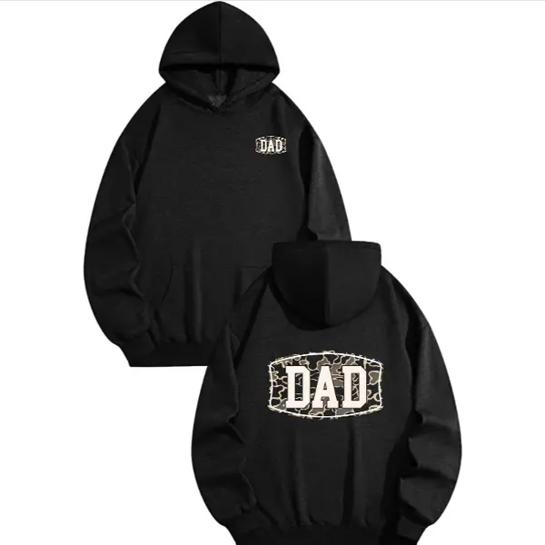 Men's 270g Fleece Hooded Drawstring Pullover, Camouflage 2-Sided Dad Hoodie, Fun Camo Print Street Style Top, Ideal Casual Gift for Fathers, Men's Fashion Apparel