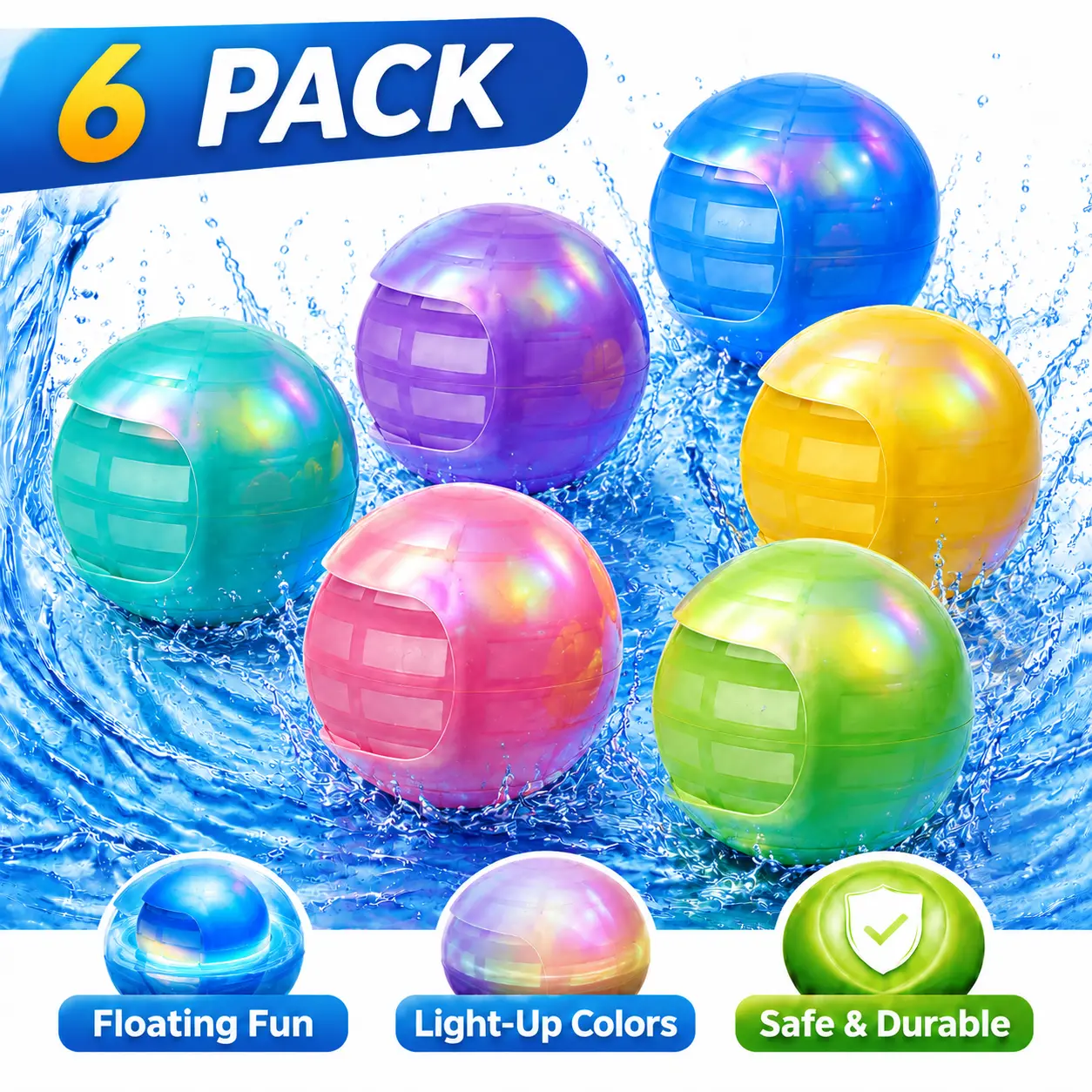 Reusable Silicone Water Balloons for Family Summer Outdoor Play, 1-Second Quick Fill, Magnet-Free, Pain-Free, Stretchable Durable, Lightweight Travel-Friendly Pool Toy, 6-Pack & 12-Pack Options